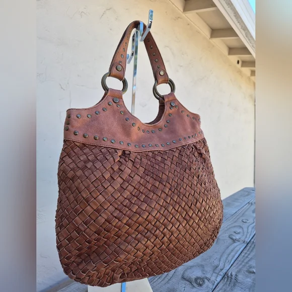 Fossil Vintage Woven Leather Satchel in Cognac Brown - Picture 2 of 9